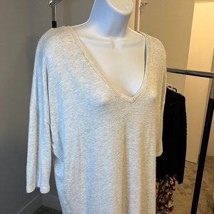 Express // Heather White Elbow Length Dolman Hi-Lo Soft V-Neck Sweater
